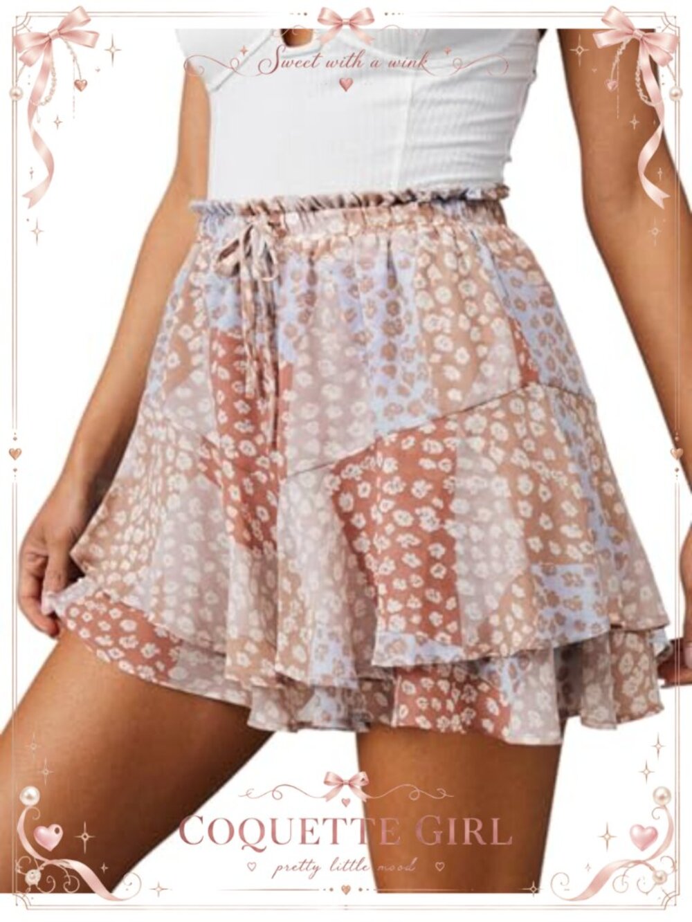 Boho Chiffon Shorts Ruffled Hem High Waisted Flowy Skort